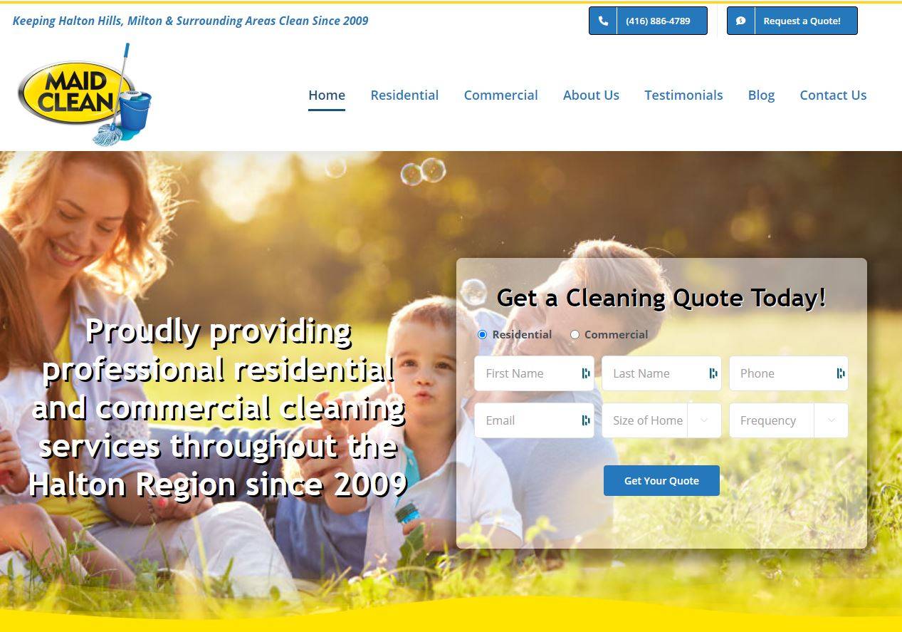 Website design for Maid Clean Services | Milton, Ontario
