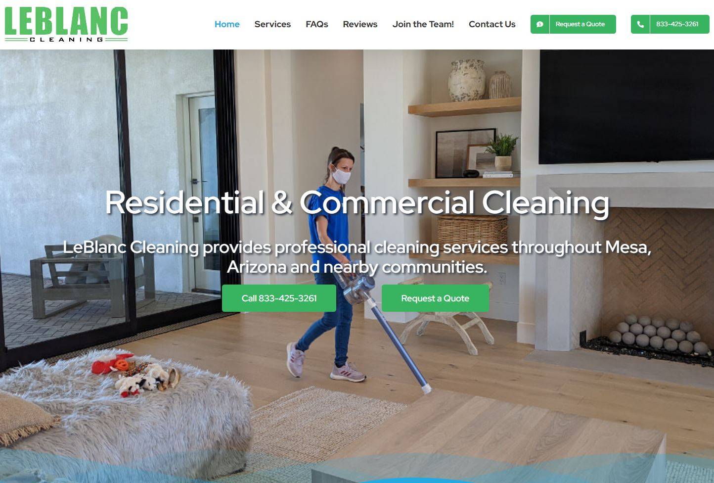 Website design for LeBLanc Cleaning in Mesa, AZ